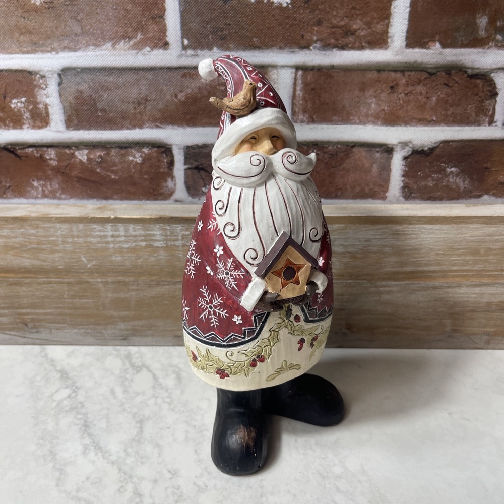 Santa Figuring With Bird House 10" x 5" - Christmas Decoration - Shelf Decor